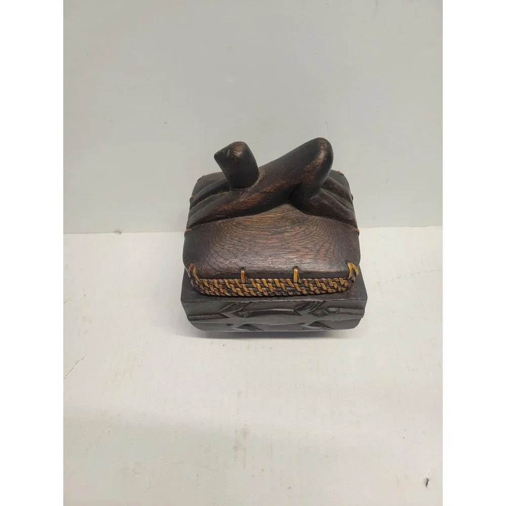 Hand Carved fertility Wood Trinket‎ Box herbal storage Folk Art Tribal Decor